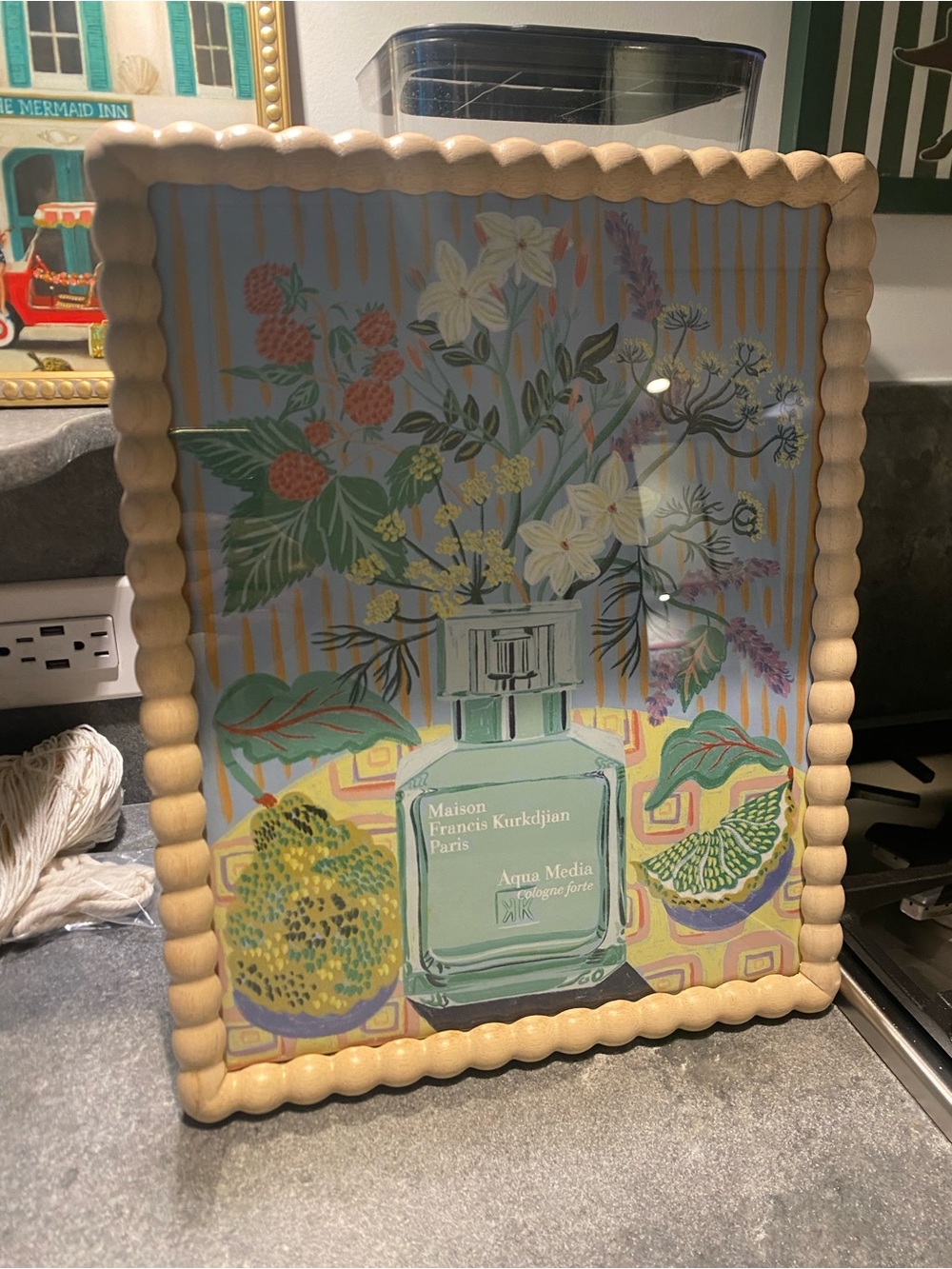 Pastel Green and Cream Framed Floral Perfume Art - 11x14